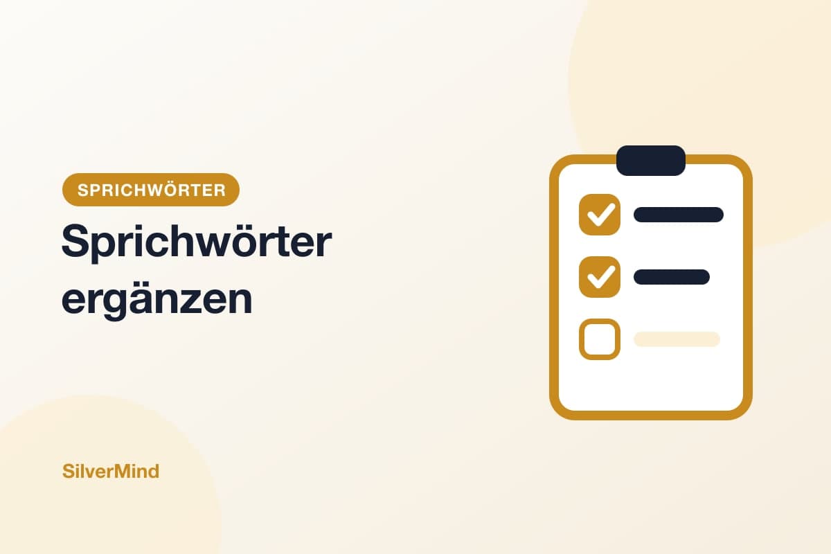 Illustration: ein Notizblock mit halb geschriebenen Sprichwörtern, ein Bleistift und eine Kaffeetasse auf einem Tisch
