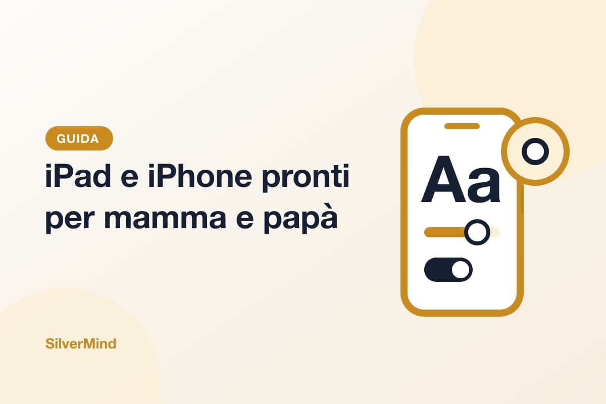 Illustrazione: una figlia e sua madre guardano insieme lo schermo di un iPad con icone grandi