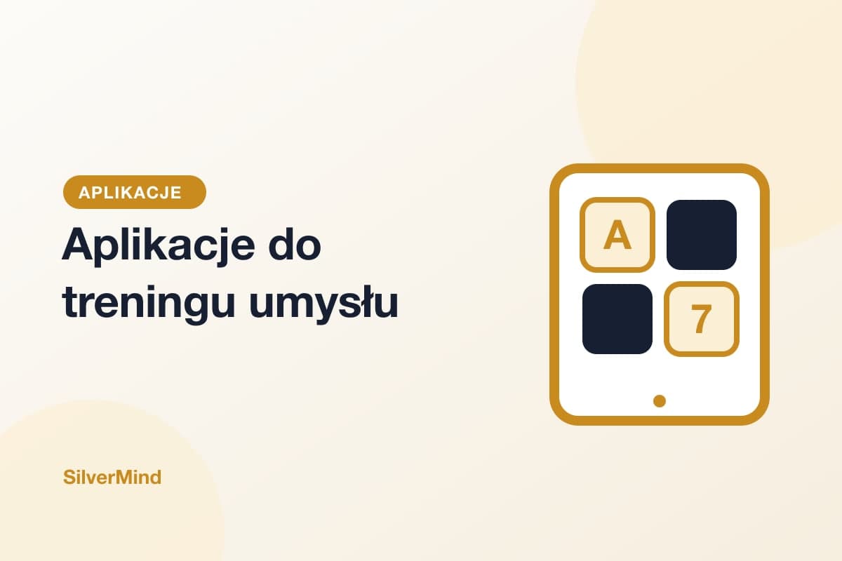 Ilustracja: tablet z dużymi kafelkami ćwiczeń i filiżanka kawy
