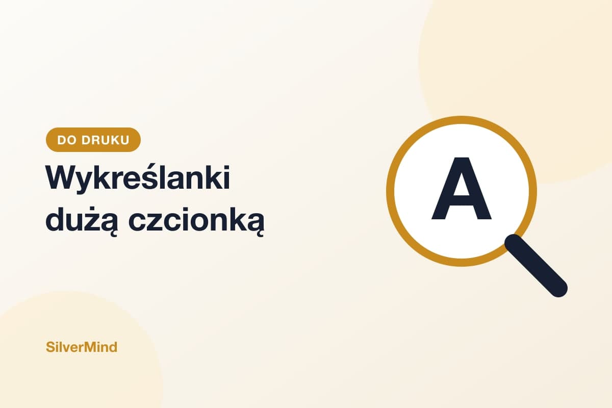 Ilustracja: siatka wykreślanki z dużymi literami i lupa