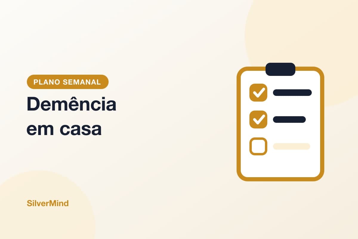 Ilustração: uma caixa de papelão aberta com álbum de fotos, novelo de lã e baralho, ao lado de um planejamento semanal