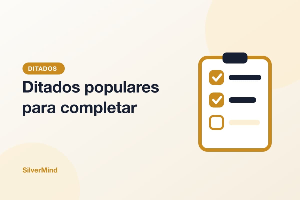 Ilustração: um caderno com ditados escritos pela metade, um lápis e uma xícara de café sobre uma mesa
