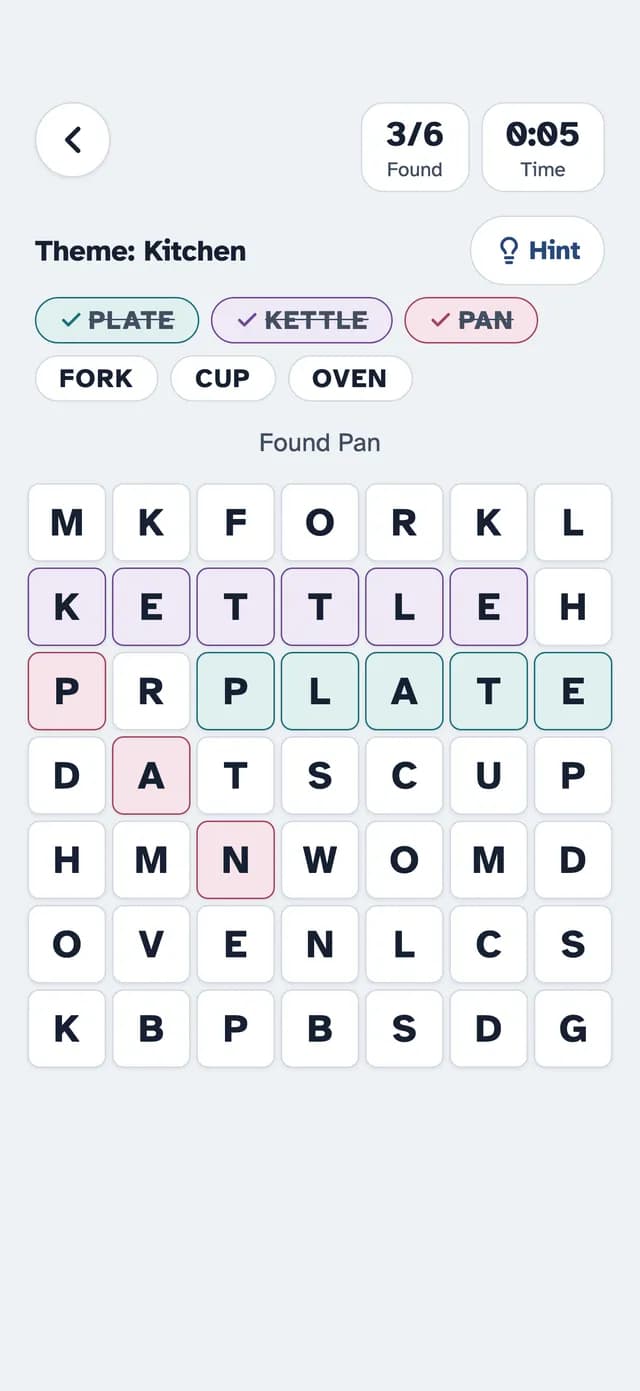 Word Search in SilverMind with big letters