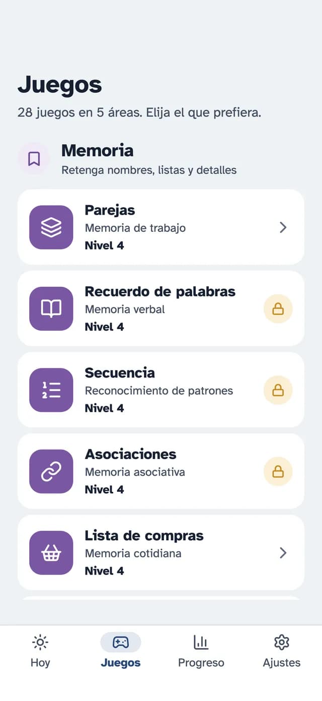 La biblioteca de juegos de SilverMind, agrupados por habilidad
