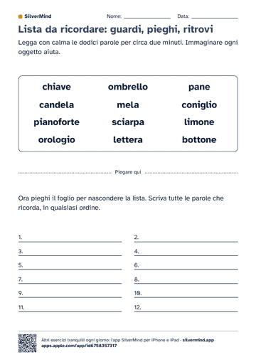 Prima pagina della scheda: Lista da ricordare: guardi, pieghi, ritrovi