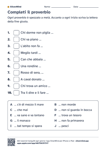 Prima pagina della scheda: Completi il proverbio