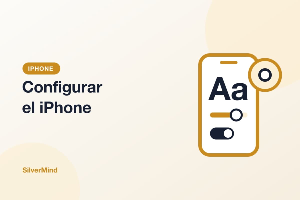 Ilustración: un iPhone con iconos grandes junto a una rueda de ajustes