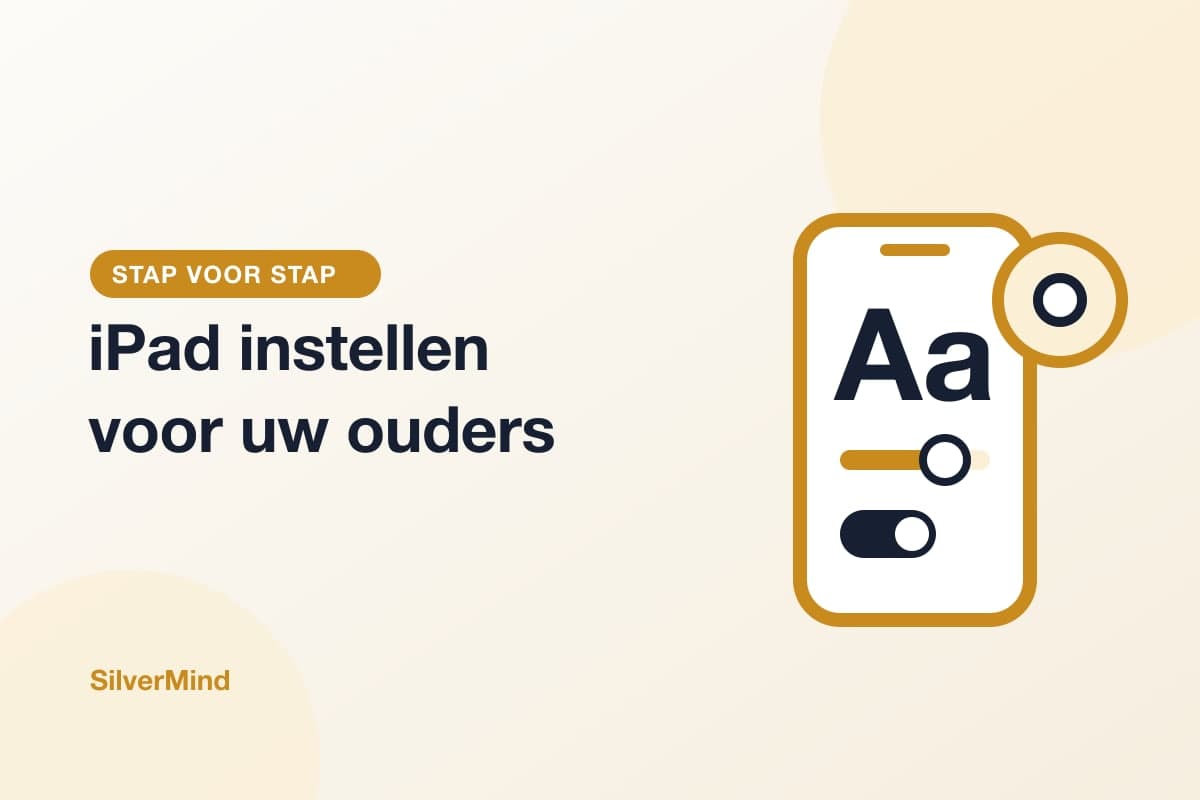 Illustratie: een iPad met grote instellingsknoppen en een schuifregelaar voor tekstgrootte