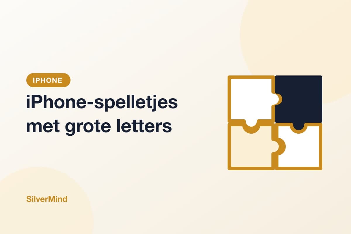 Illustratie: een iPhone met een groot woordraster en een grote knop eronder