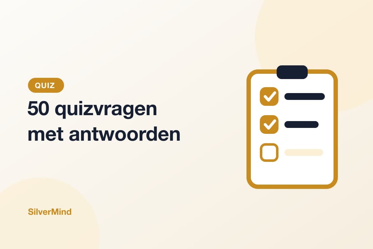 Illustratie: quizkaarten met grote vraagtekens op een tafel naast een kopje koffie
