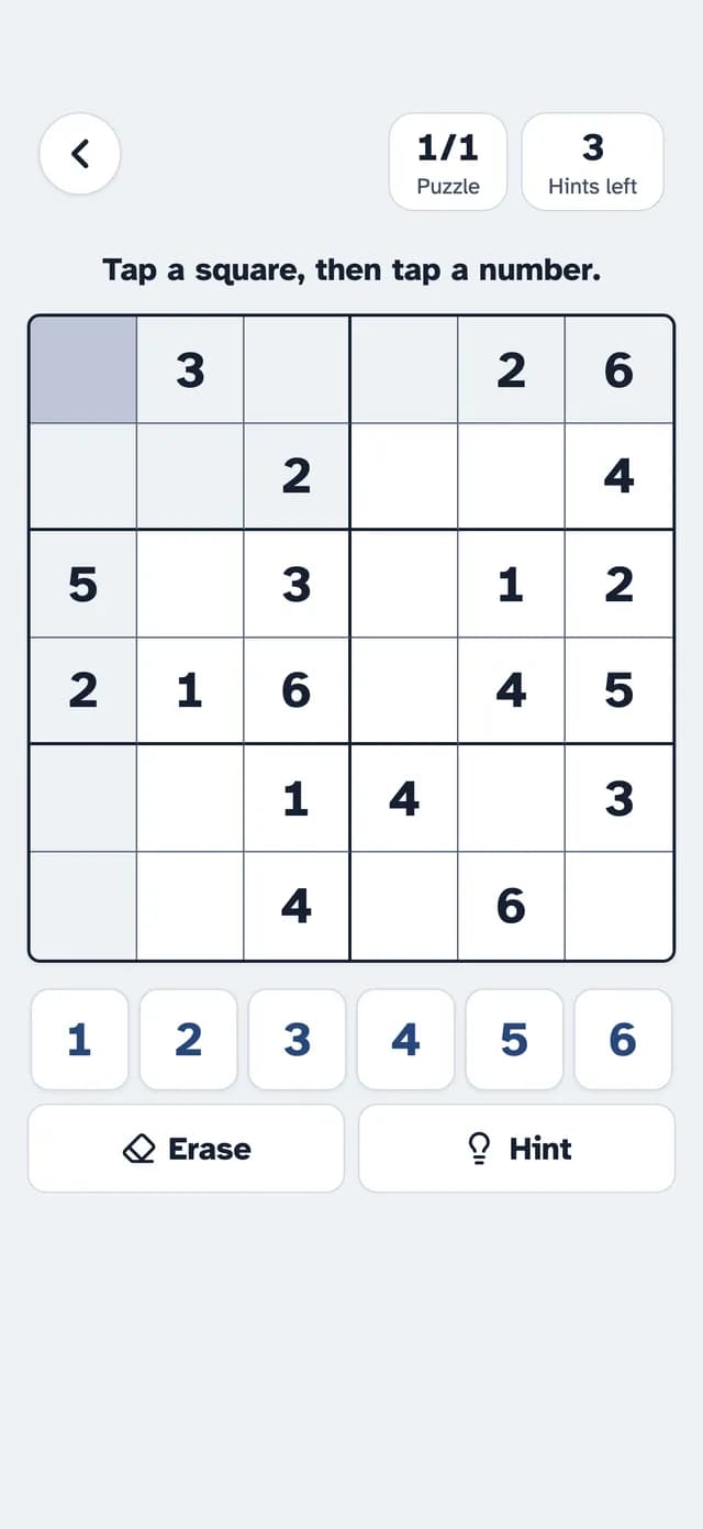 Mini Sudoku on iPhone in SilverMind with large numbers