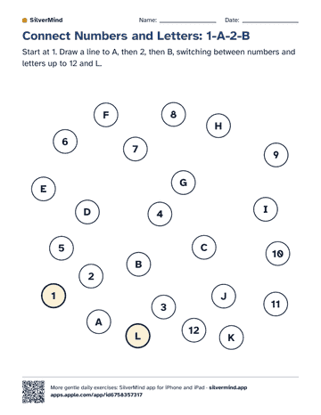 First page of the worksheet: Connect Numbers and Letters: 1-A-2-B