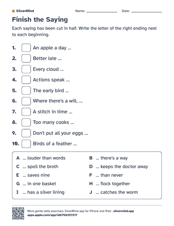 First page of the worksheet: Finish the Saying