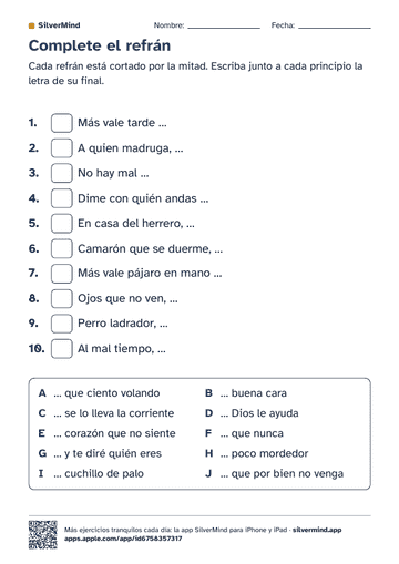 Primera página de la ficha: Complete el refrán
