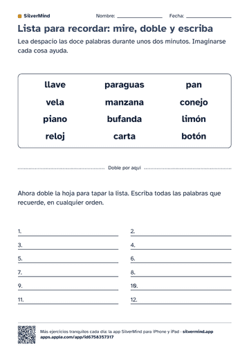Primera página de la ficha: Lista para recordar: mire, doble y escriba