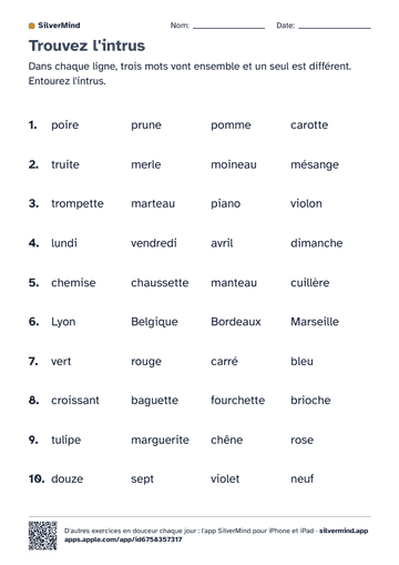 Première page de la fiche : Trouvez l'intrus