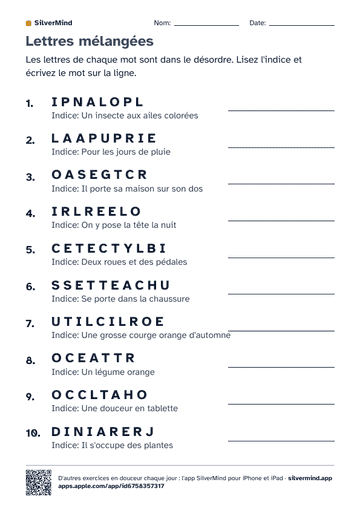 Première page de la fiche : Lettres mélangées