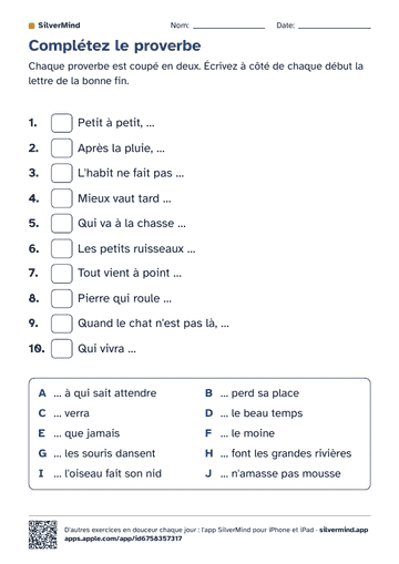 Première page de la fiche : Complétez le proverbe